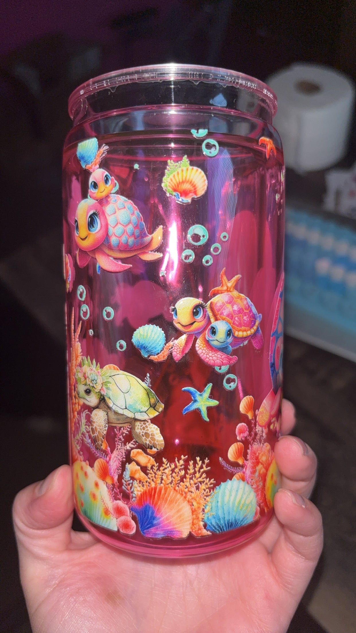 Turtles pink drip cup