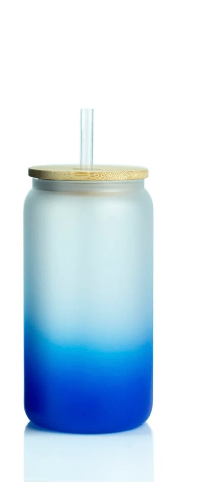 Frosted blue 16oz glass