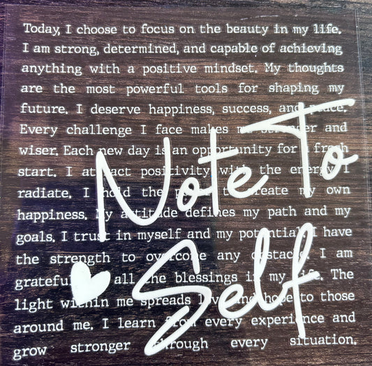 Note to self black and white writing decal
