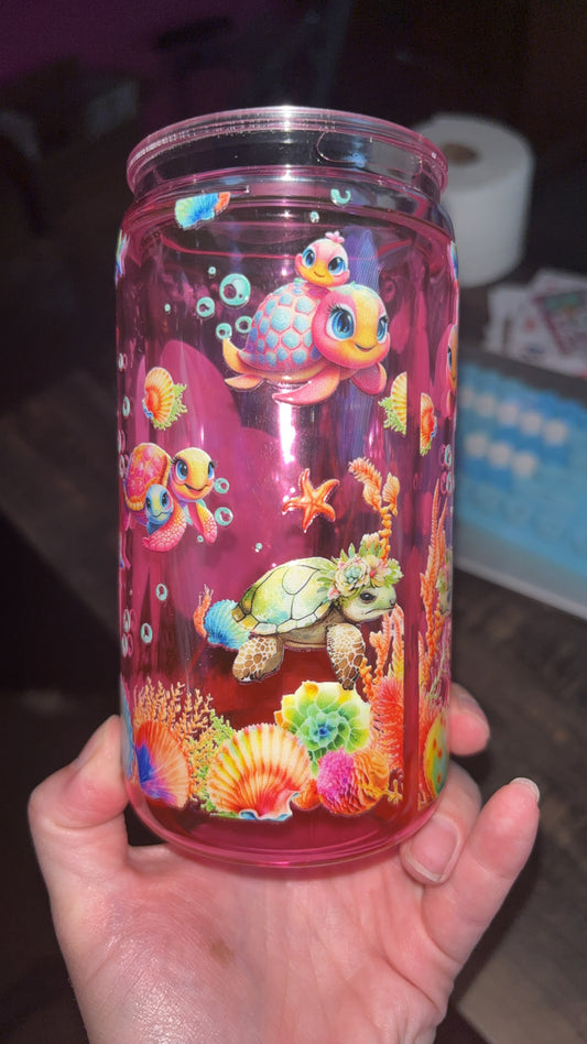 Turtles pink drip cup